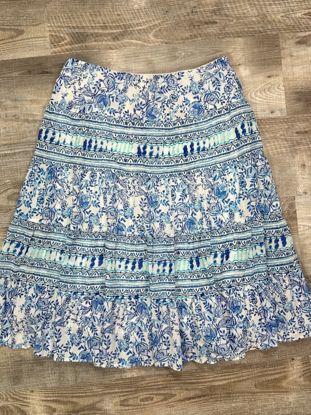 Vintage CHAPS 100% Cotton Elastic Waist Flowy Floral Midi Skirt Sz XL - Picture 9 of 10